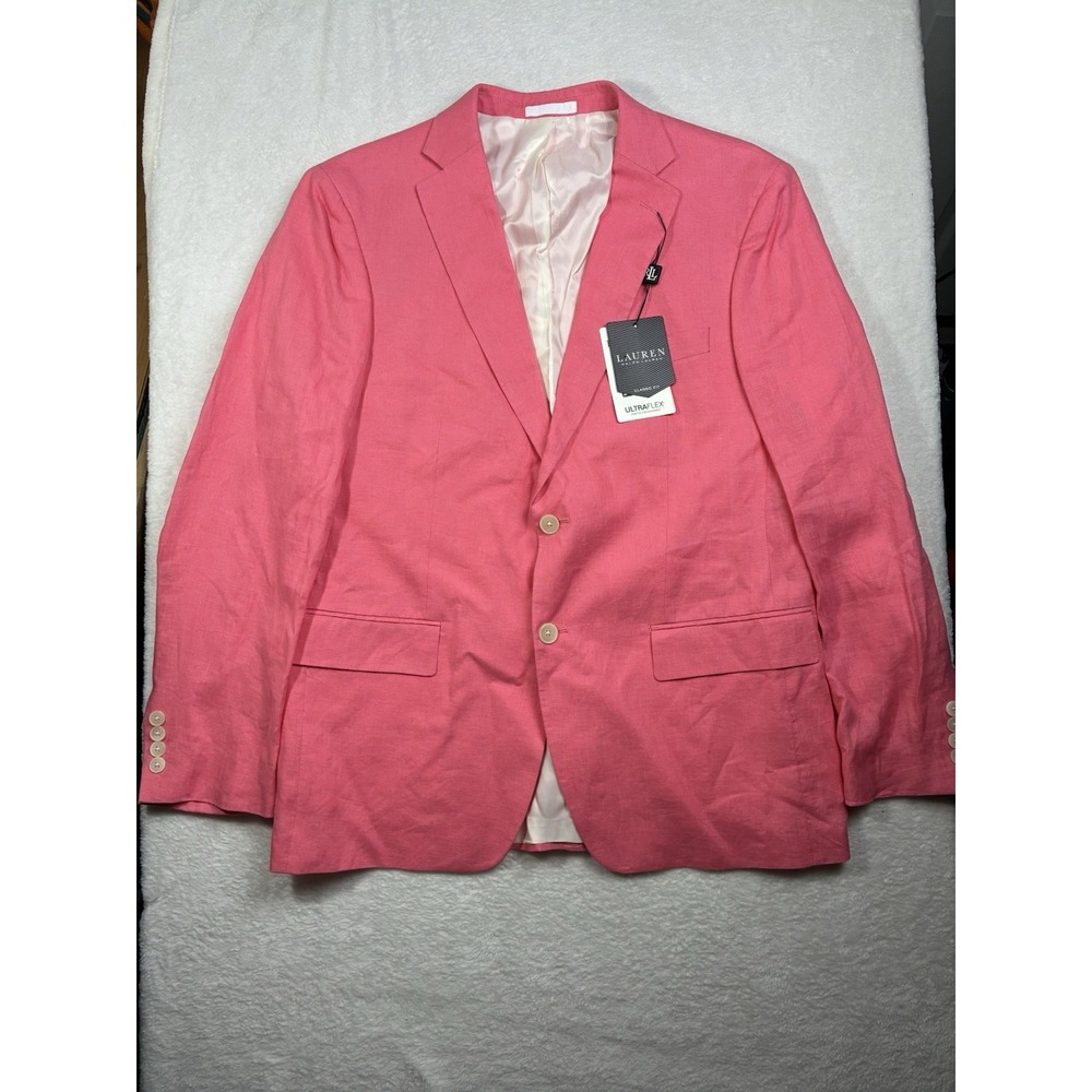 NWT Ralph Lauren Lassiter 100% Linen Blazer Mens 41R Ultraflex Sport Coat Pink